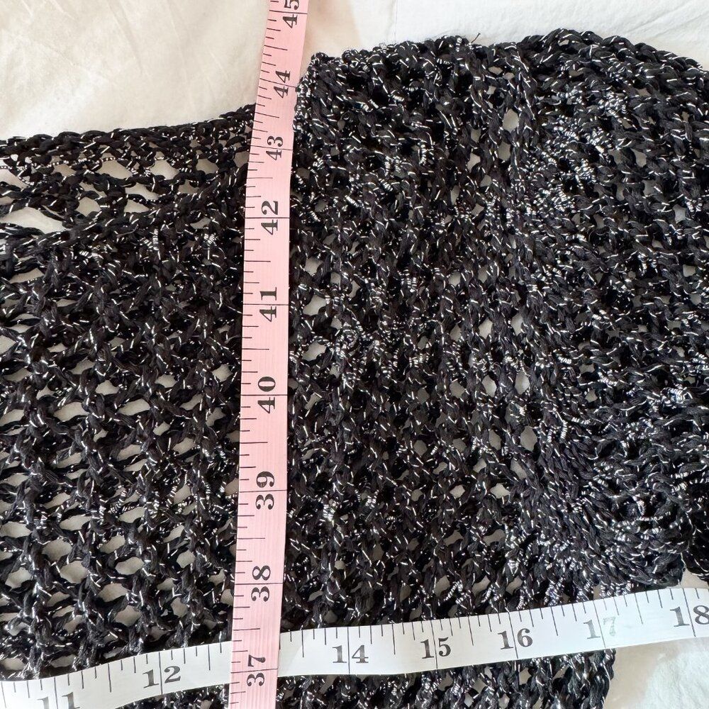 Sahoco Black Silver Metallic open Knit Long Sleeve Dress Women’s Medium - Picture 9 of 9